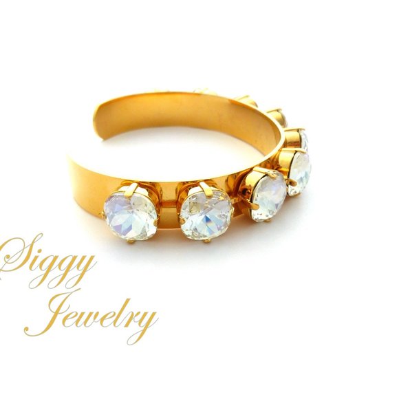 Gold Plated Athena Cuff Bracelet, 12mm Cushion Cut Crystal Moonlight Crystals - Picture 4 of 7